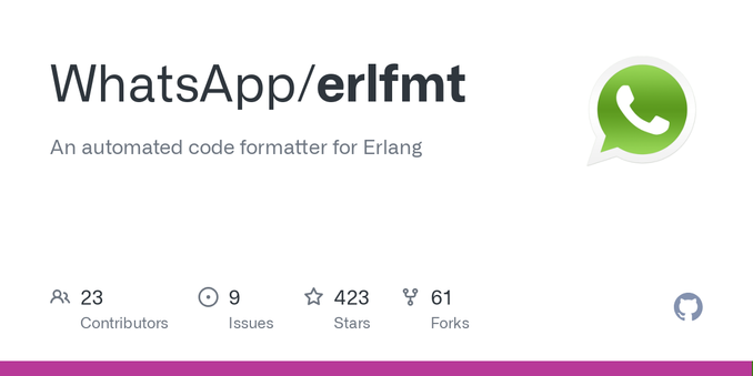 An automated code formatter for Erlang. Contribute to WhatsApp/erlfmt development by creating an account on GitHub.