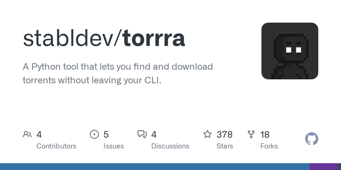 A Python tool that lets you find and download torrents without leaving your CLI.  - GitHub - stabldev/torrra: A Python tool that lets you find and download torrents without leaving your CLI.