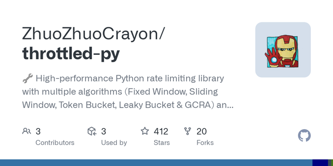 🔧 High-performance Python rate limiting library with multiple algorithms (Fixed Window, Sliding Window, Token Bucket, Leaky Bucket &amp; GCRA) and storage backends (Redis, In-Memory). - ZhuoZhuoCra...