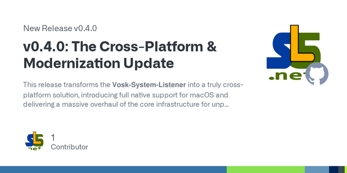 This release transforms the Vosk-System-Listener into a truly cross-platform solution, introducing full native support for macOS and delivering a massive overhaul of the core infrastructure for unp...