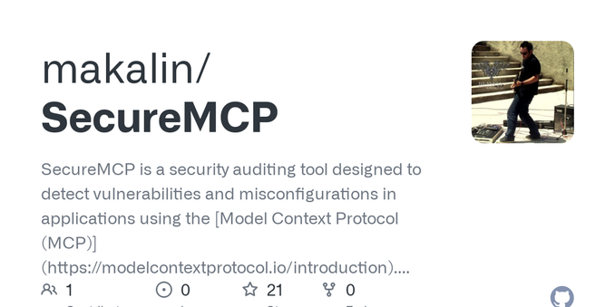SecureMCP is a security auditing tool designed to detect vulnerabilities and misconfigurations in applications using the [Model Context Protocol (MCP)](https://modelcontextprotocol.io/introduction)...