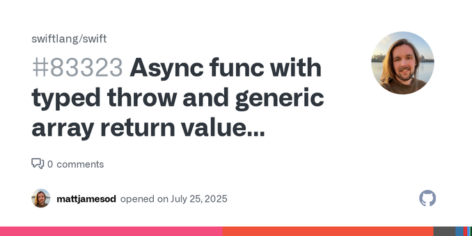 Description Compiler crashes (swift build) when a function with specific signature is called. Reproduction was done in a new swift package with no other files but the defaults, and the line platfor...
