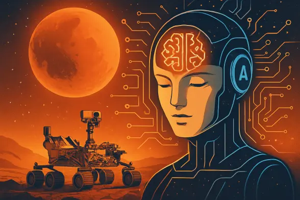 How AI Fuels Our Dream of Living on Mars - Inspirational image of AI technology integrated with Mars exploration imagery. How AI Fuels Our Dream of Living on Mars - Inspirational image of AI technology integrated with Mars exploration imagery.