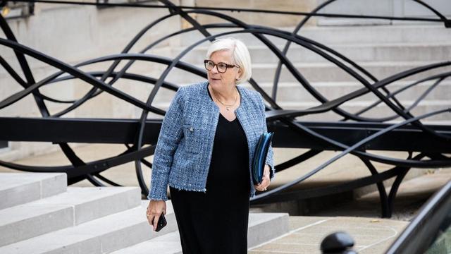 Catherine Vautrin, ministre du Travail, de la Santé, des Solidarités et de la Famille, à l'issue du Conseil des ministres, à l'Elysée, le 16 juillet 2025.