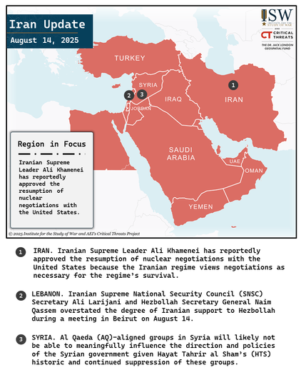 Iran Update, August 14, 2025