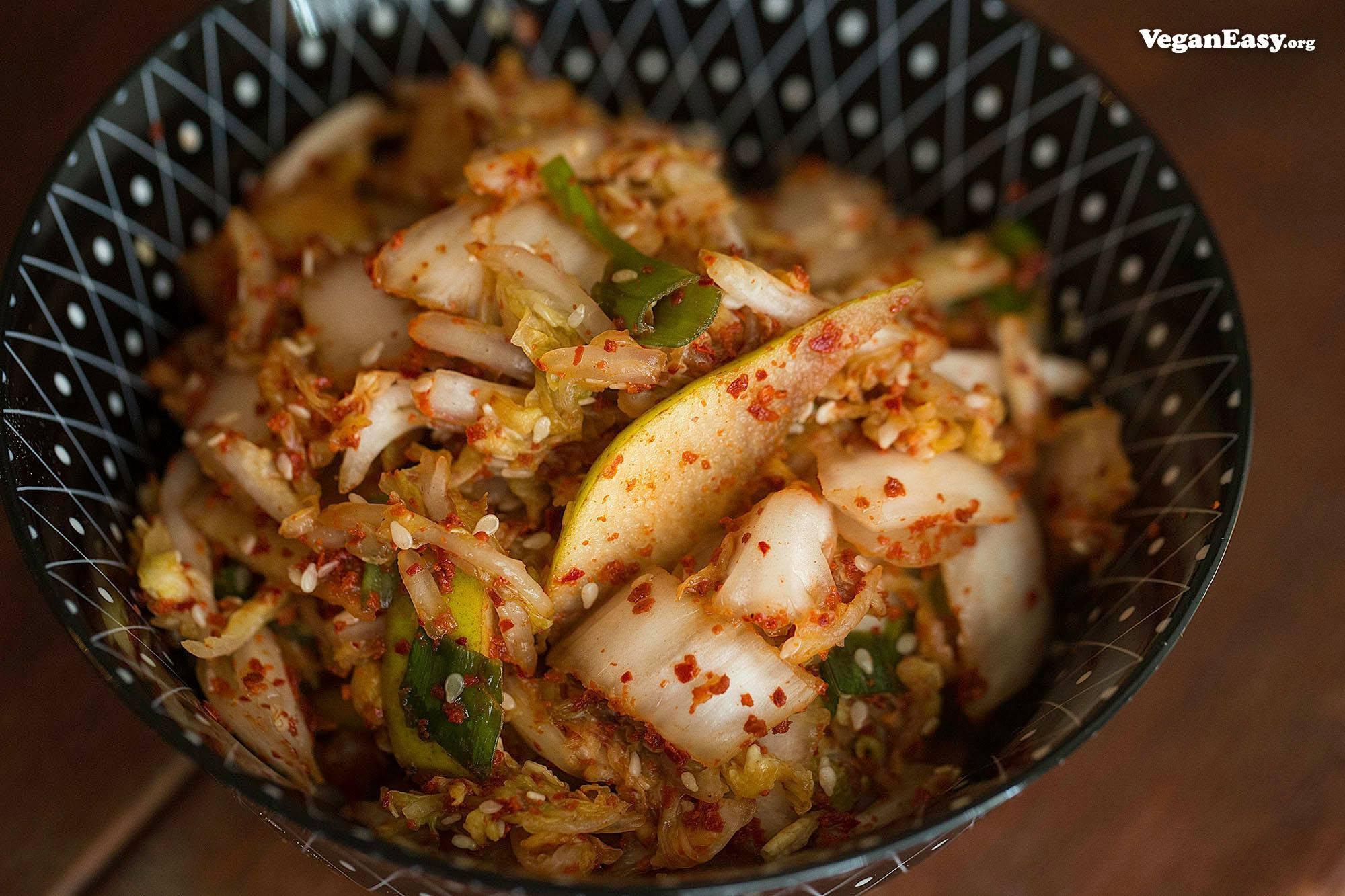Vegan kimchi in a bowl made in one hour.