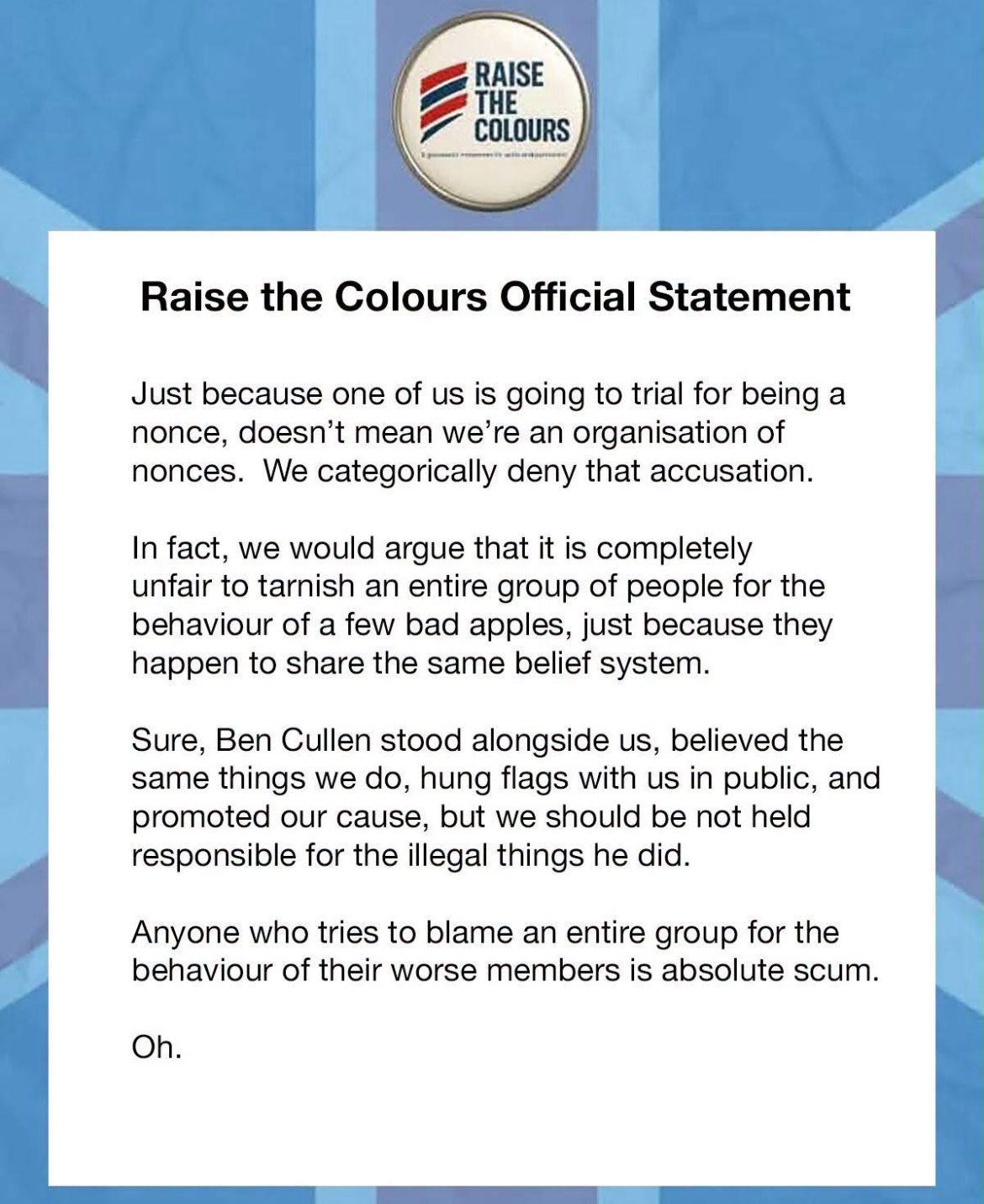 Raise the Colours Offical Statement