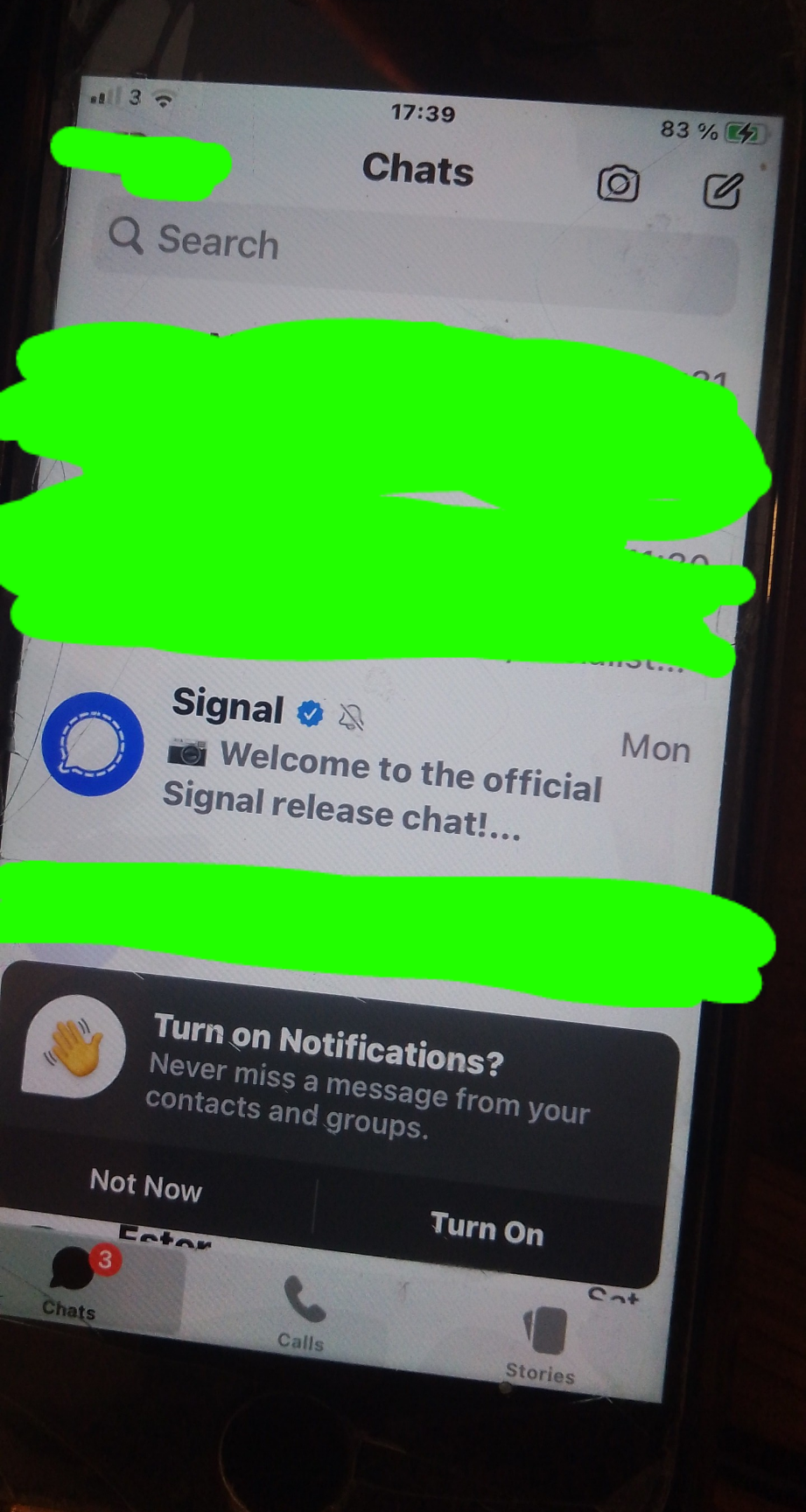 signal screenshot showing "official signal release chat"