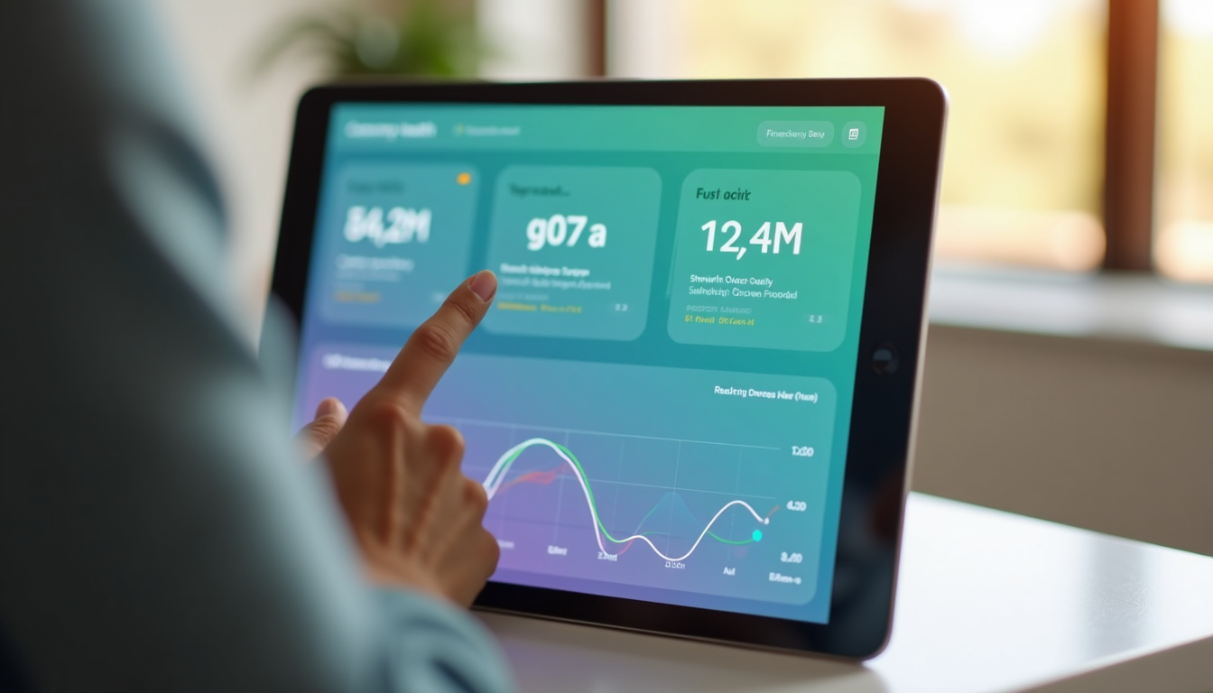 screenshot of a holistic health dashboard showing HRV, sleep, activity, and RHR data trends on a tablet