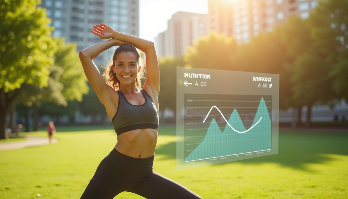 photo of a person smiling and stretching outdoors in a park during a sunny day
