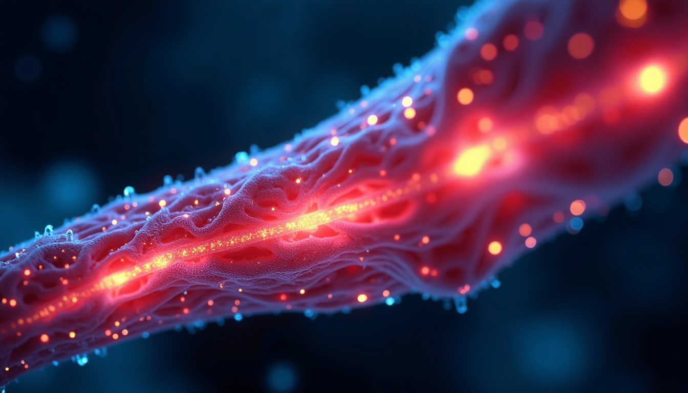 Realistic microscopic view of muscle fibers repairing and rebuilding during sleep