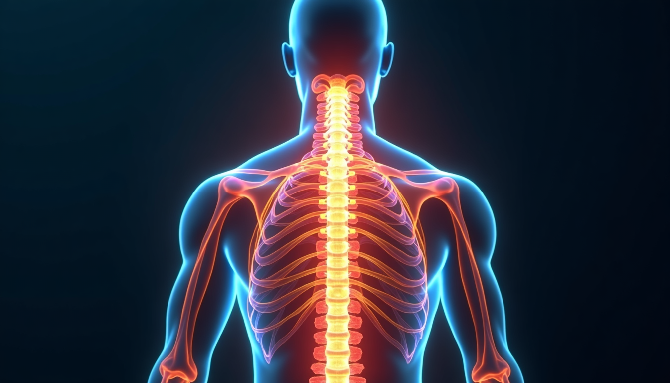 realistic rendering of the human nervous system highlighting the sympathetic and parasympathetic nerve pathways, one glowing with warm tones and one with cool tones