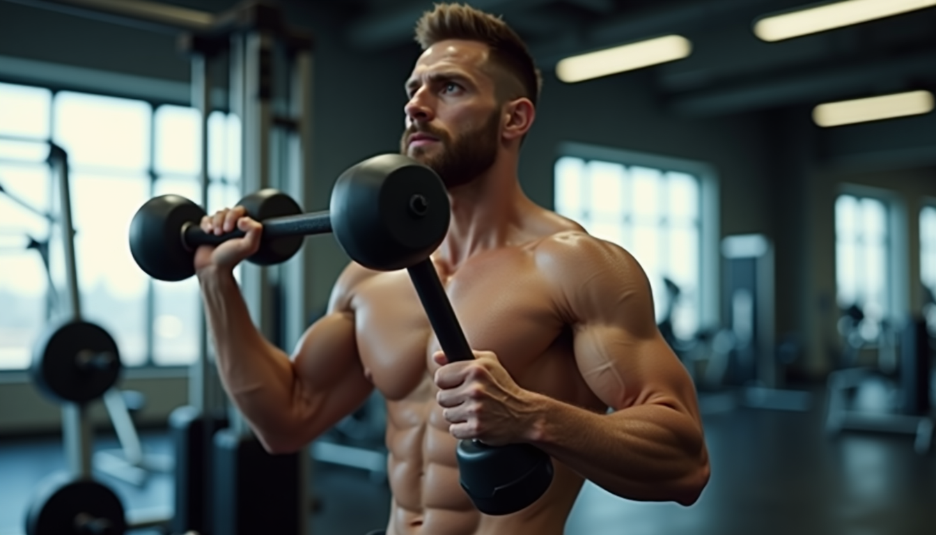 photo of a person performing a high-volume set of dumbbell rows in a gym, showing muscle tension