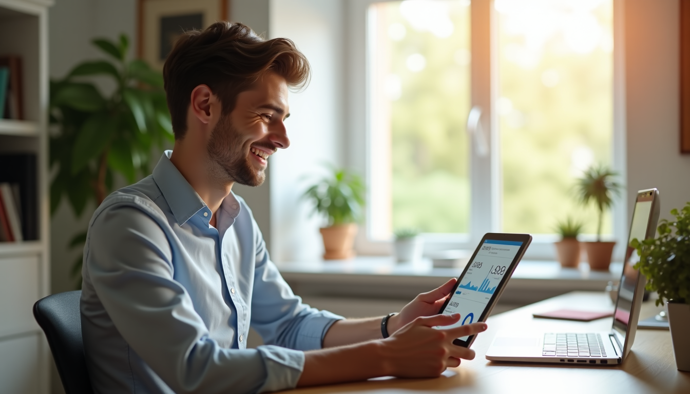 photo of a person reviewing a simple dashboard on a tablet or laptop, showing charts of sleep and activity data