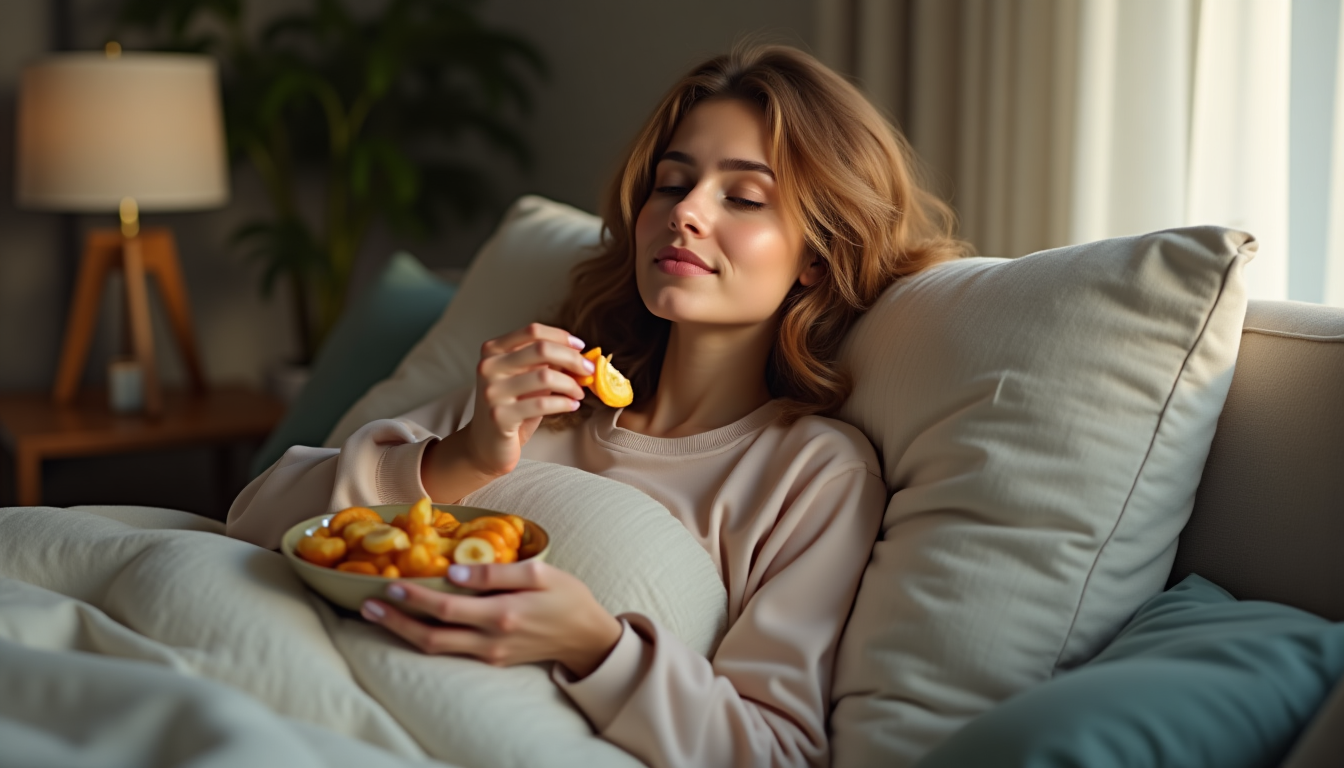 photo of a person enjoying a healthy snack before bedtime
