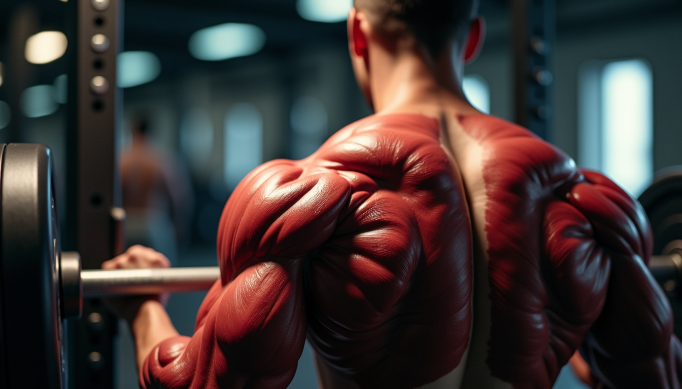 Close-up photo of a person's muscles in motion during a weightlifting session, highlighting tension and effort