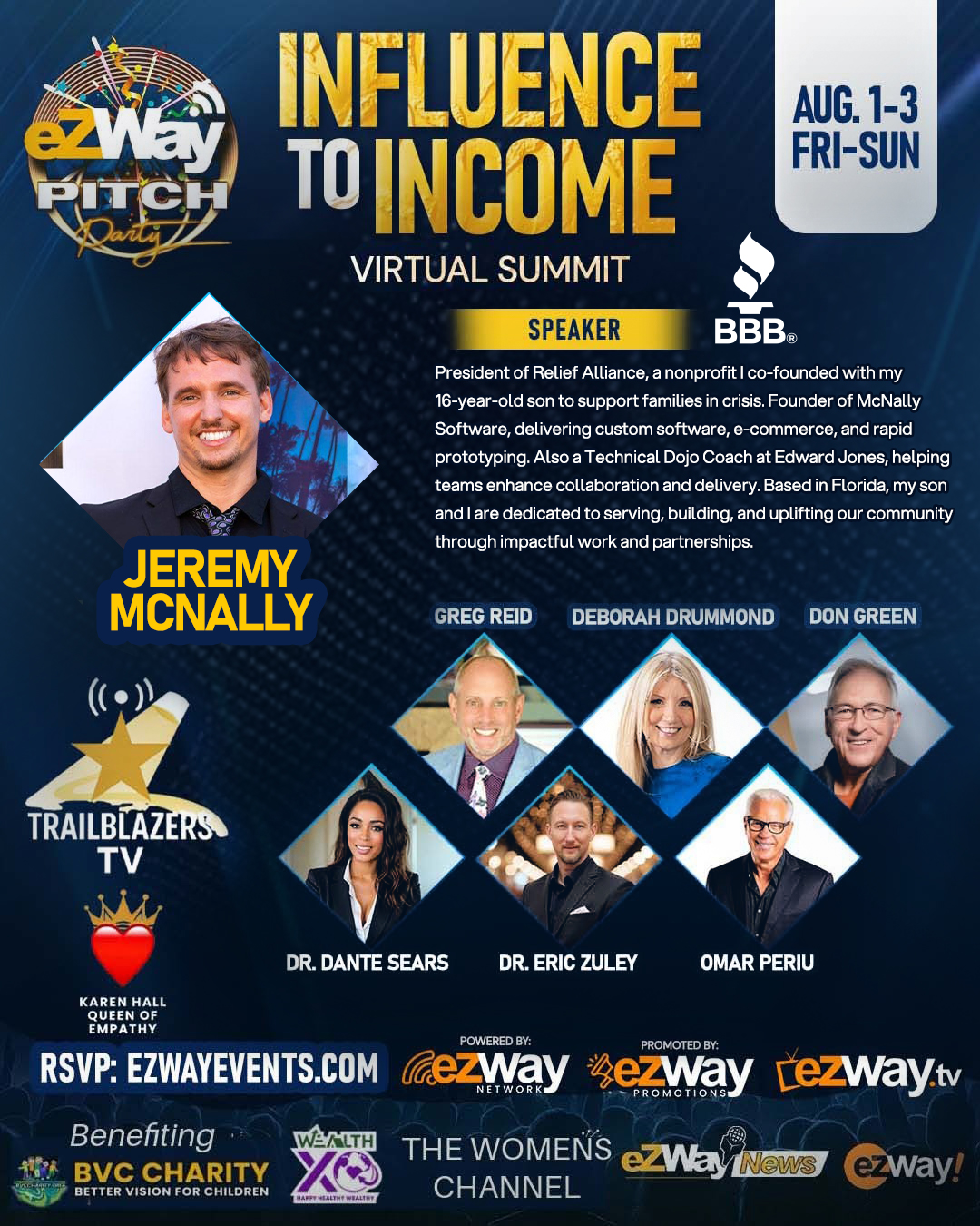 Jeremy McNally, co-founder of Relief Alliance, featured speaker at the Influence to Income Summit 2025—discussing homeless rehabilitation, community building, and impactful leadership.