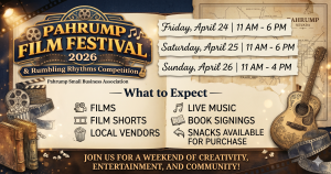 Title: Spotlight on the Pahrump Film Festival 2026: A Weekend of Films, Music, and Community!