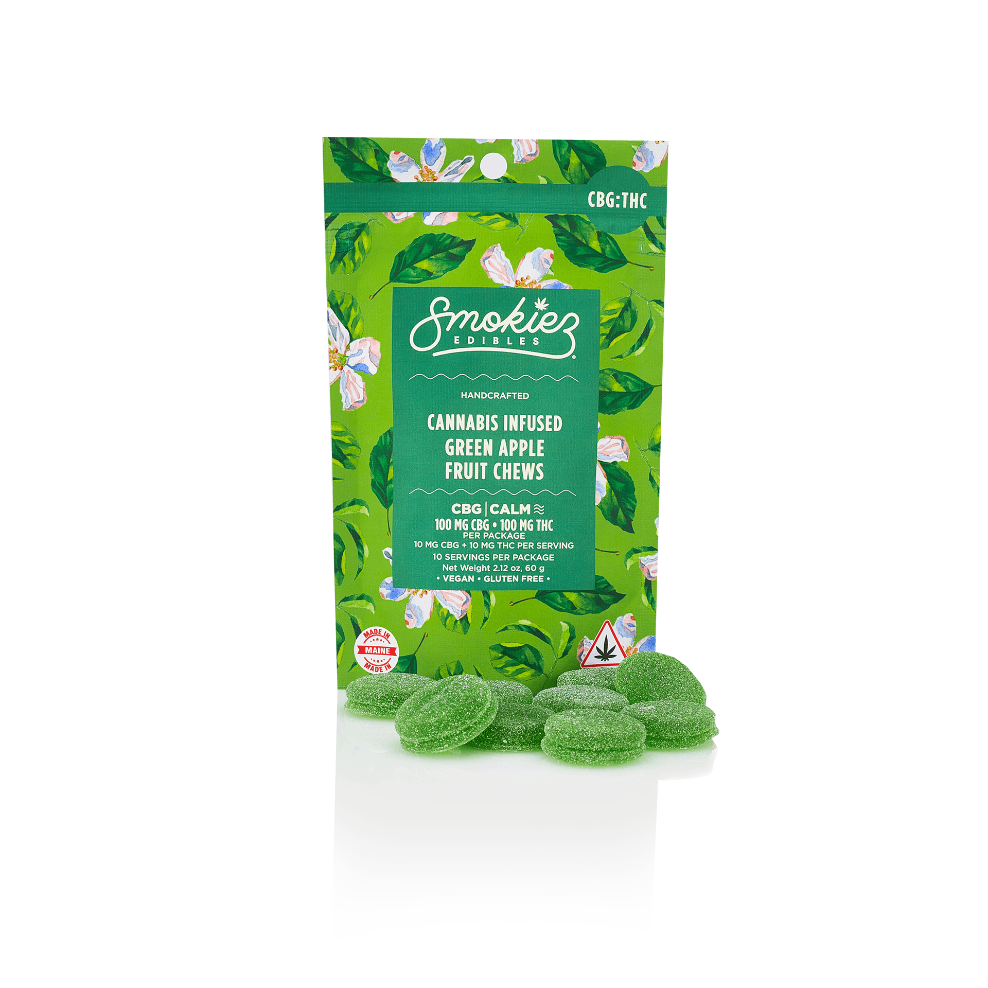 Smokiez Green Apple 100mg CBG : 100mg THC 1:1 Fruit Chews - ME - image 2