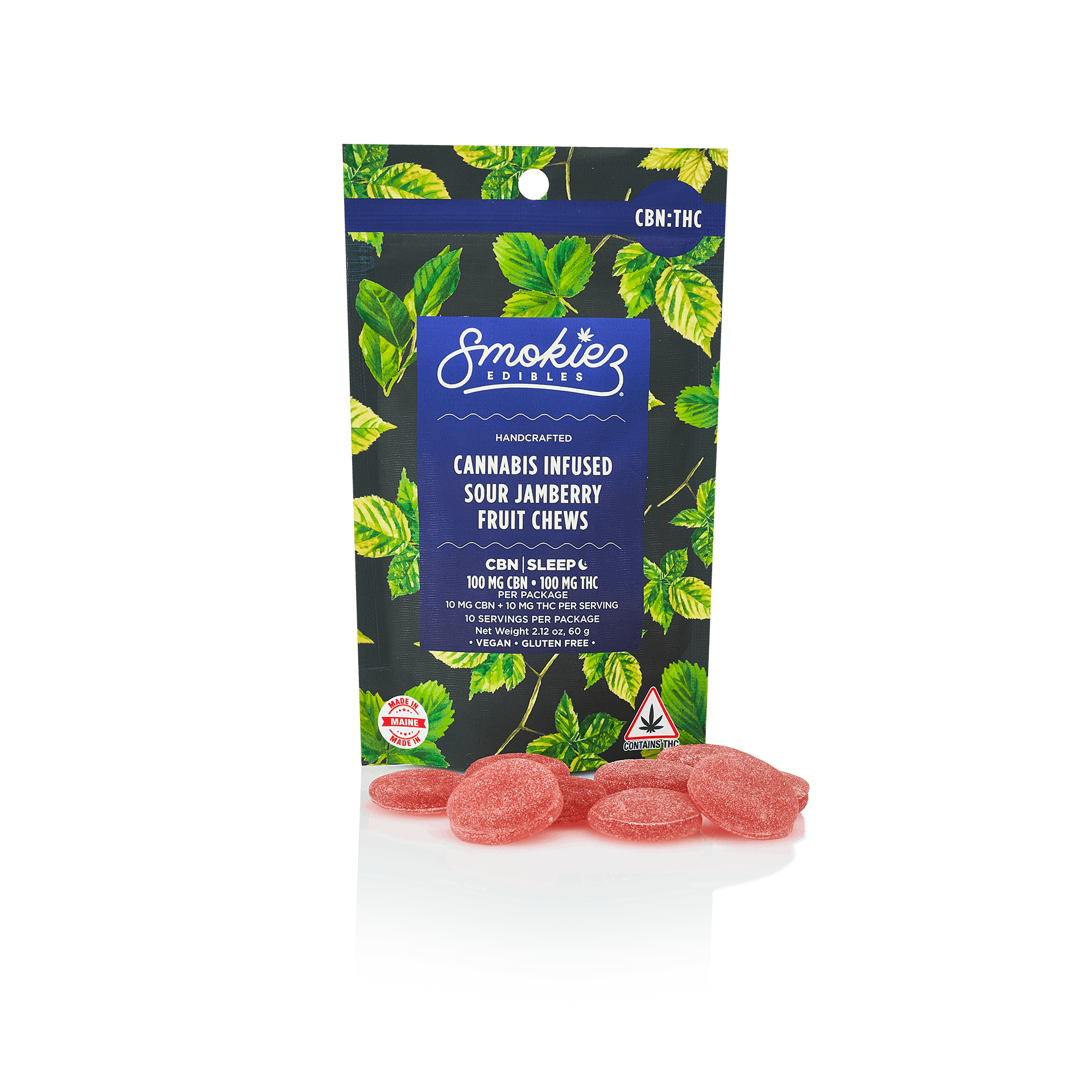 Smokiez Sour Jamberry 100mg CBN : 100mg THC 1:1 Fruit Chews - ME - image 1