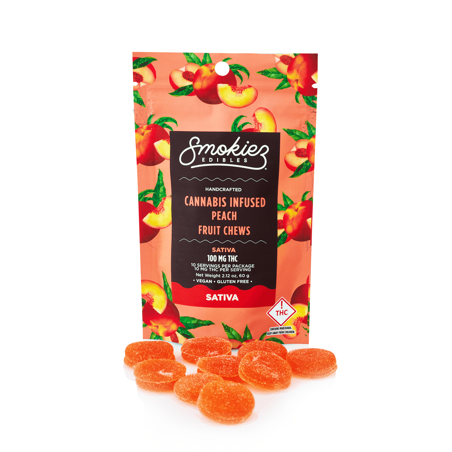 Smokiez SATIVA Peach Fruit Chews - 100mg- OH - image 2