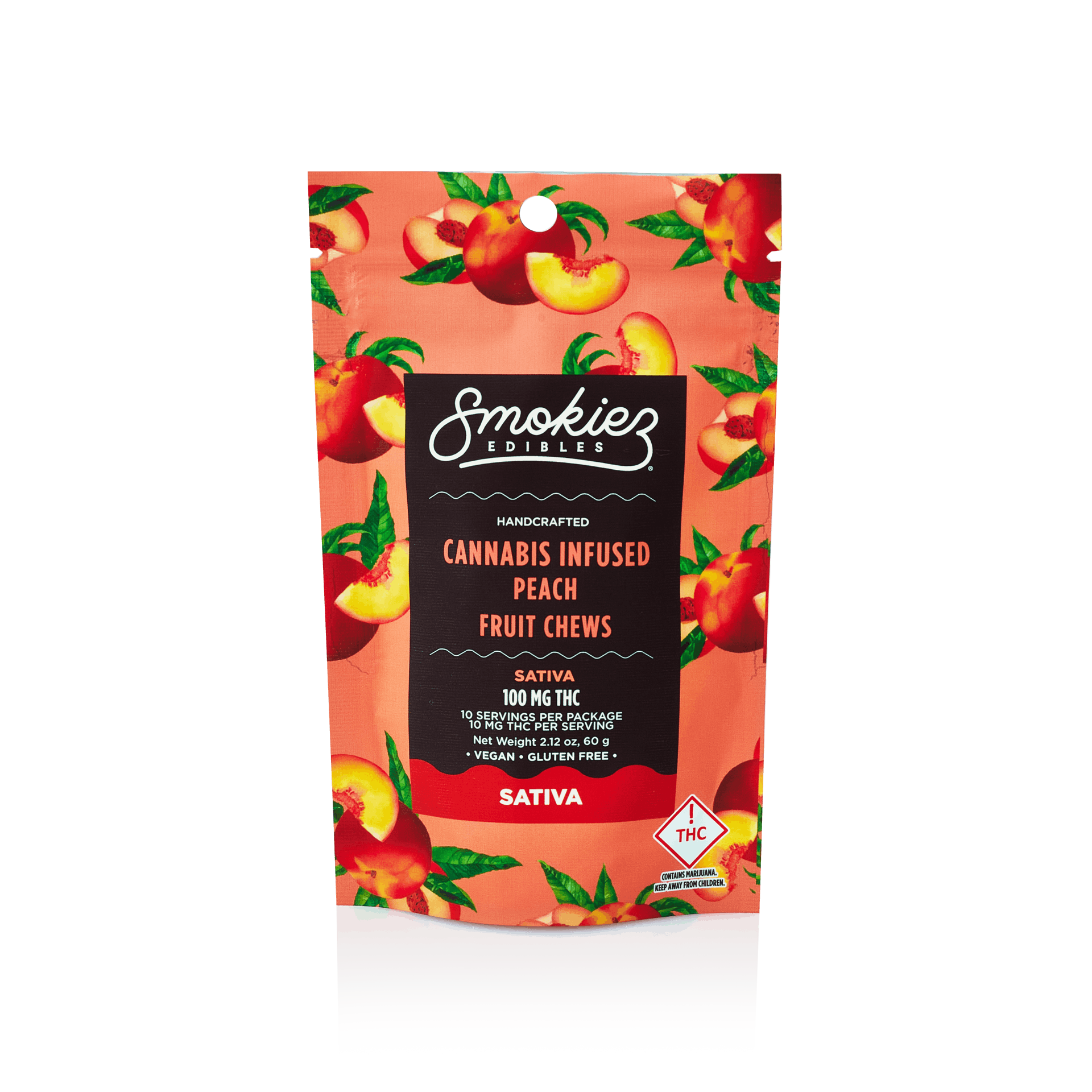Smokiez SATIVA Peach Fruit Chews - 100mg- OH - image 1