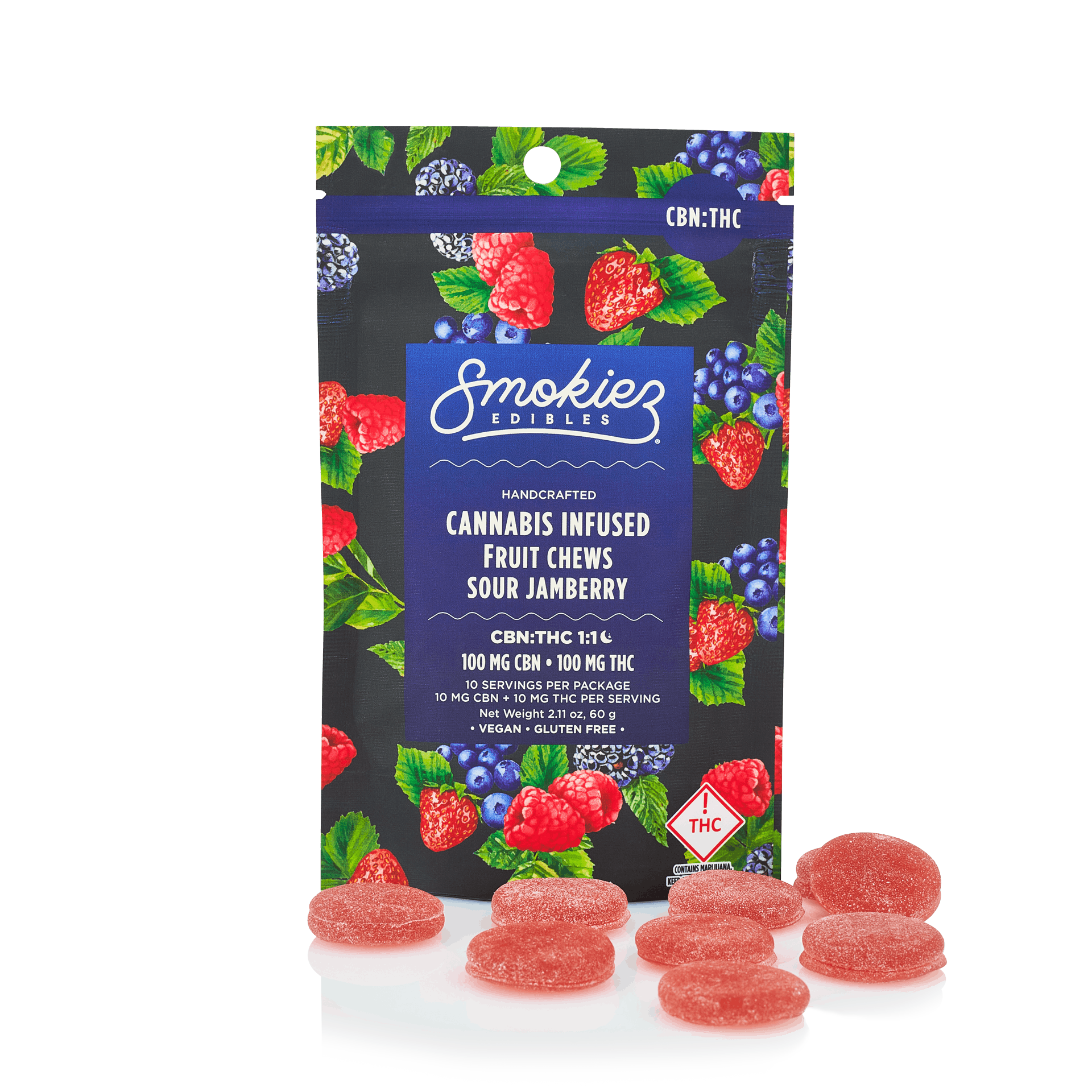 Smokiez Sour Jamberry 100mg CBN : 100mg THC 1:1 Fruit Chews - OH - image 2