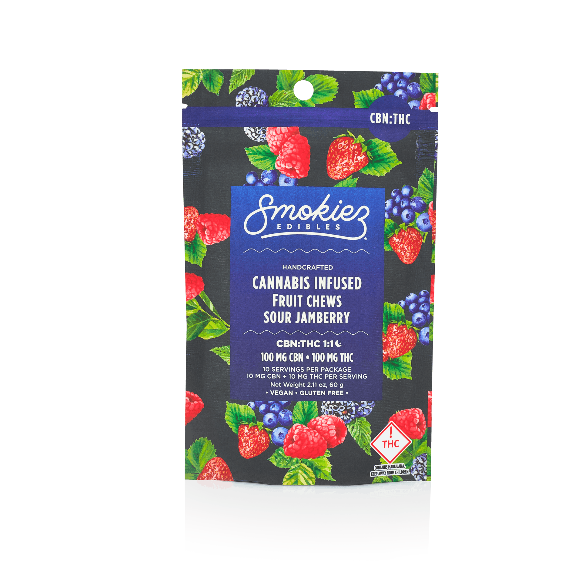 Smokiez Sour Jamberry 100mg CBN : 100mg THC 1:1 Fruit Chews - OH - image 1