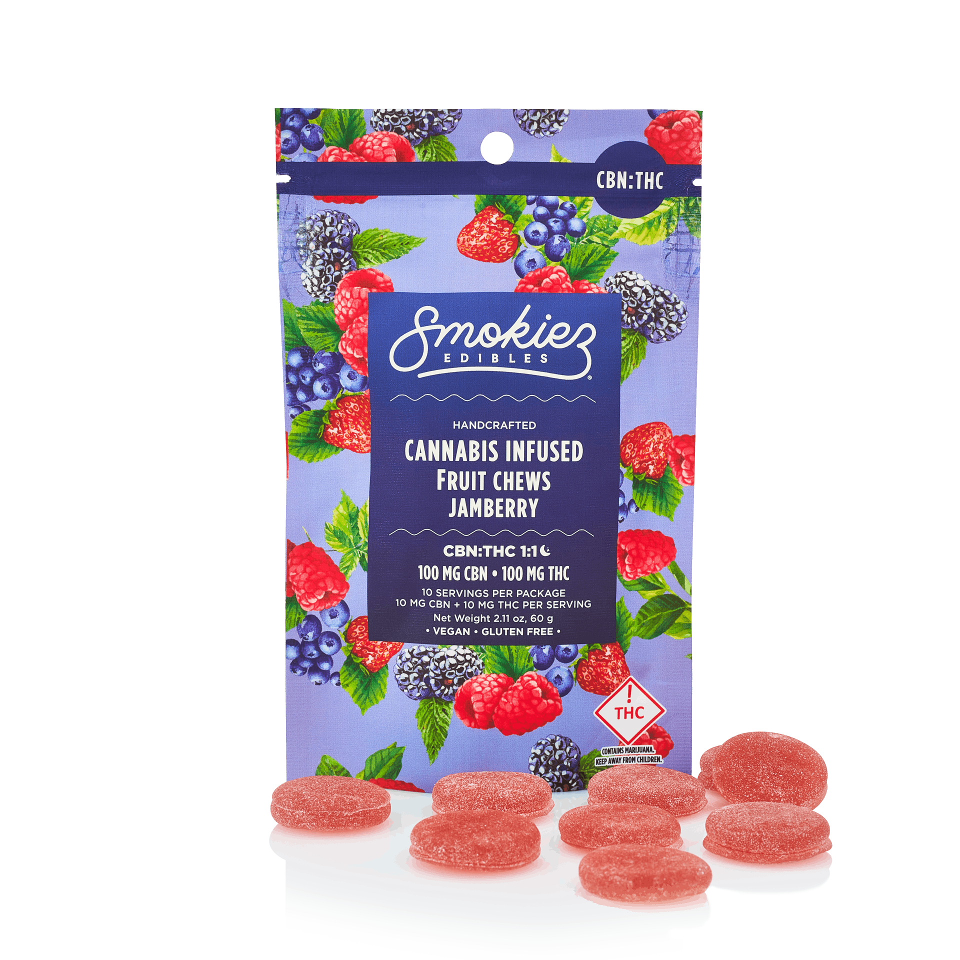 Smokiez Jamberry 100mg CBN : 100mg THC 1:1 Fruit Chews - OH - image 2