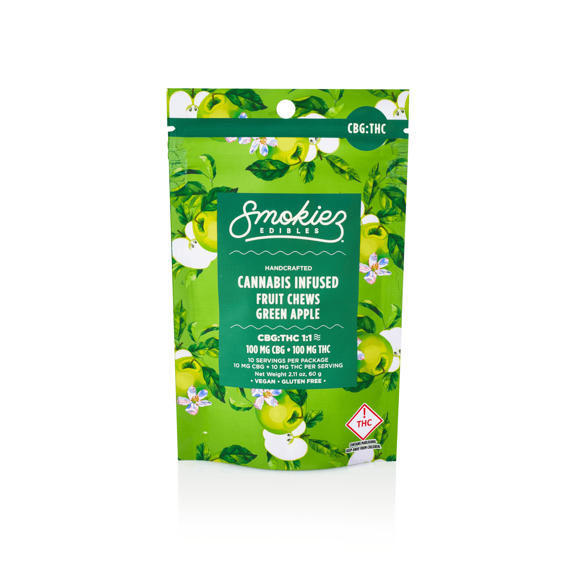 Smokiez Green Apple 100mg CBG : 100mg THC 1:1 Fruit Chews - OH - image 2