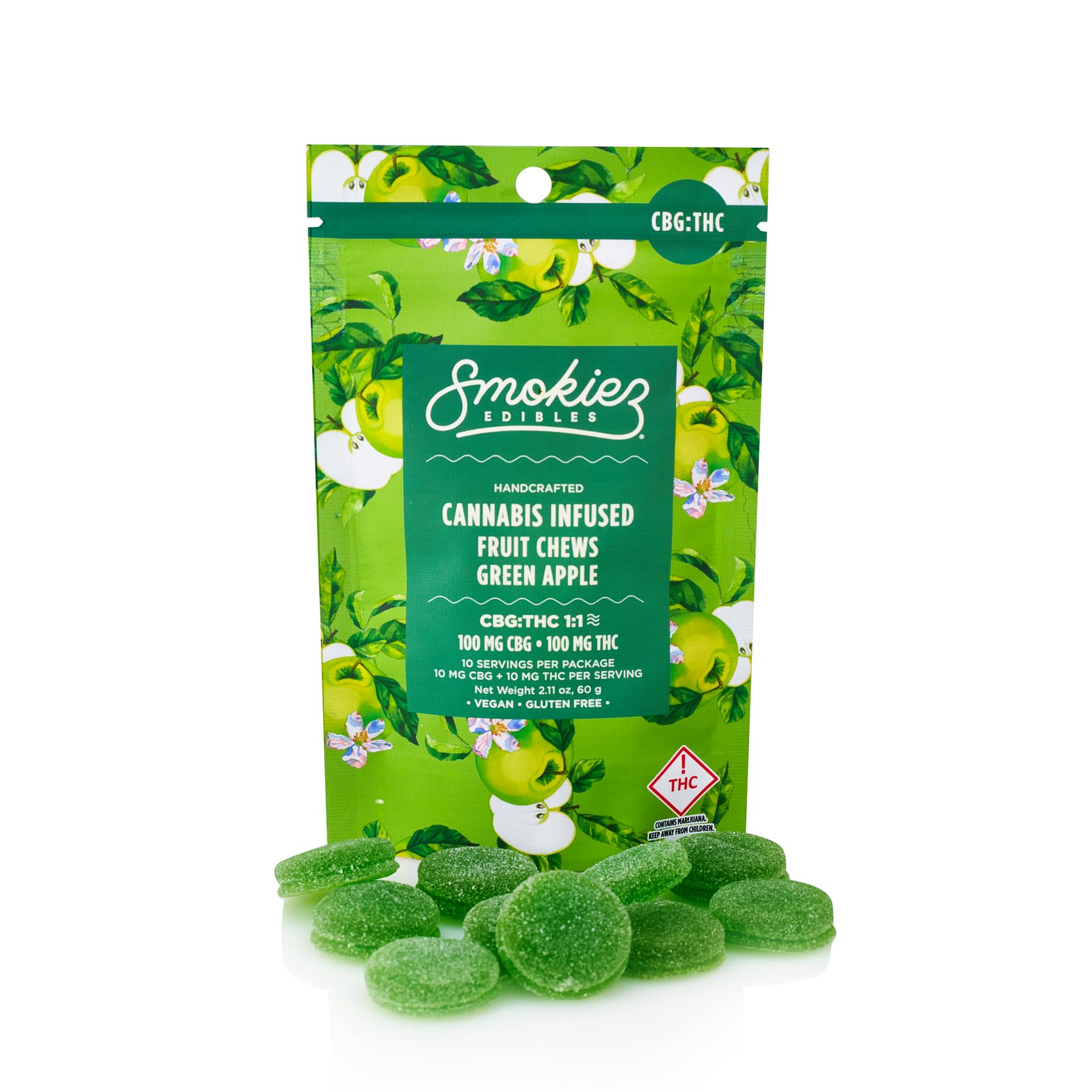Smokiez Green Apple 100mg CBG : 100mg THC 1:1 Fruit Chews - OH - image 1