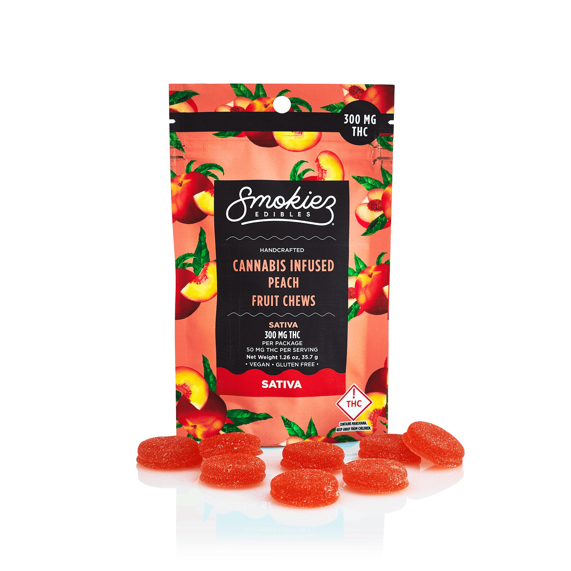 Smokiez SATIVA Peach Fruit Chews - 300mg - OH - image 2