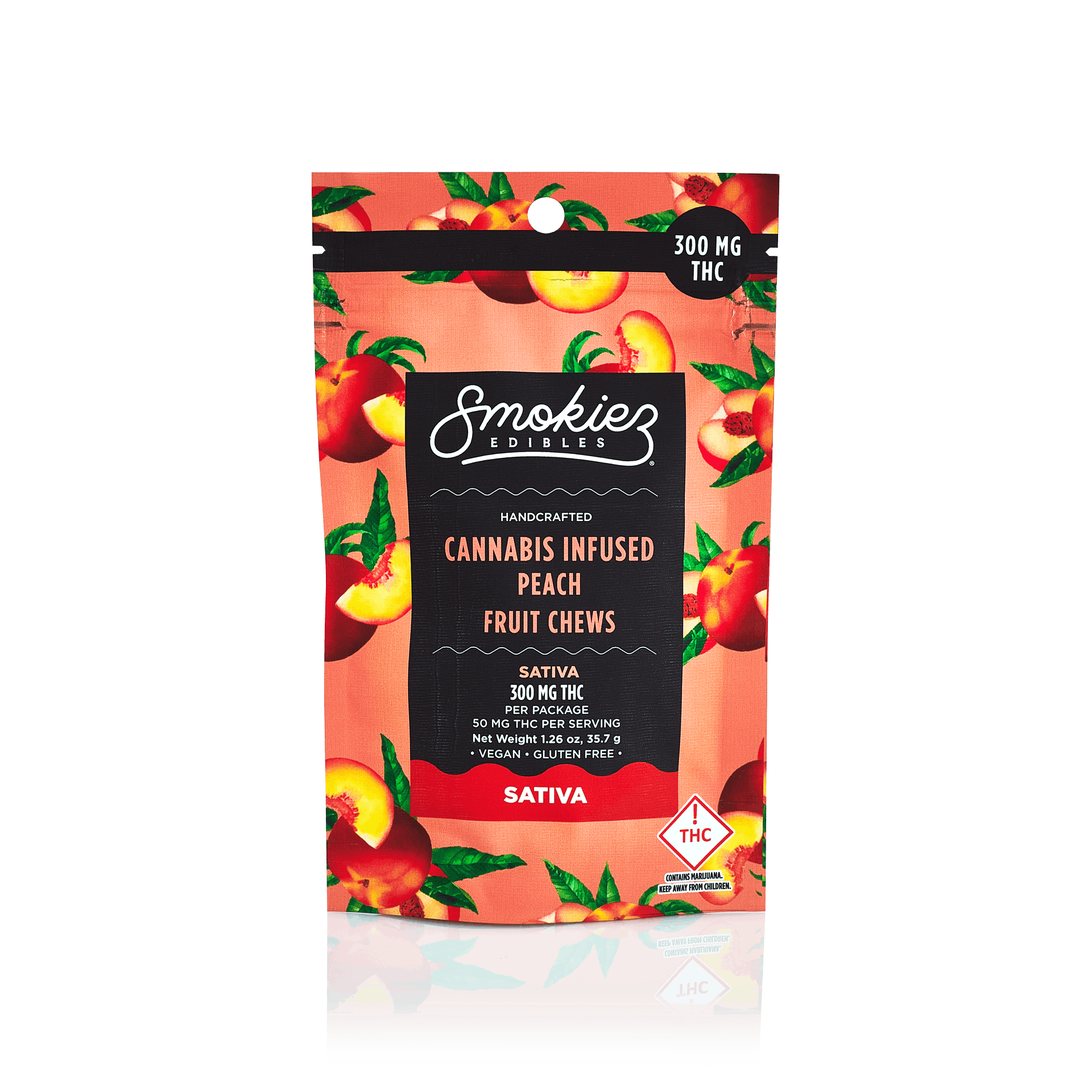 Smokiez SATIVA Peach Fruit Chews - 300mg - OH - image 1