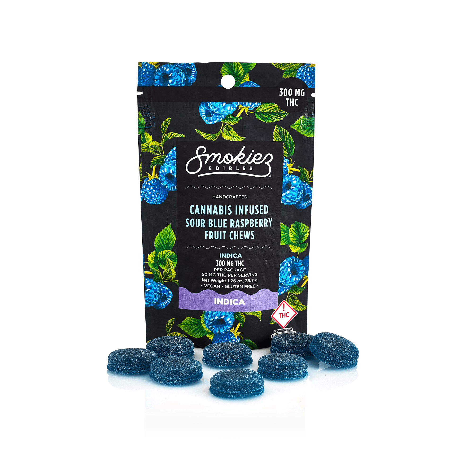 Smokiez INDICA Sour Blue Raspberry Fruit Chews - 300mg - OH - image 2