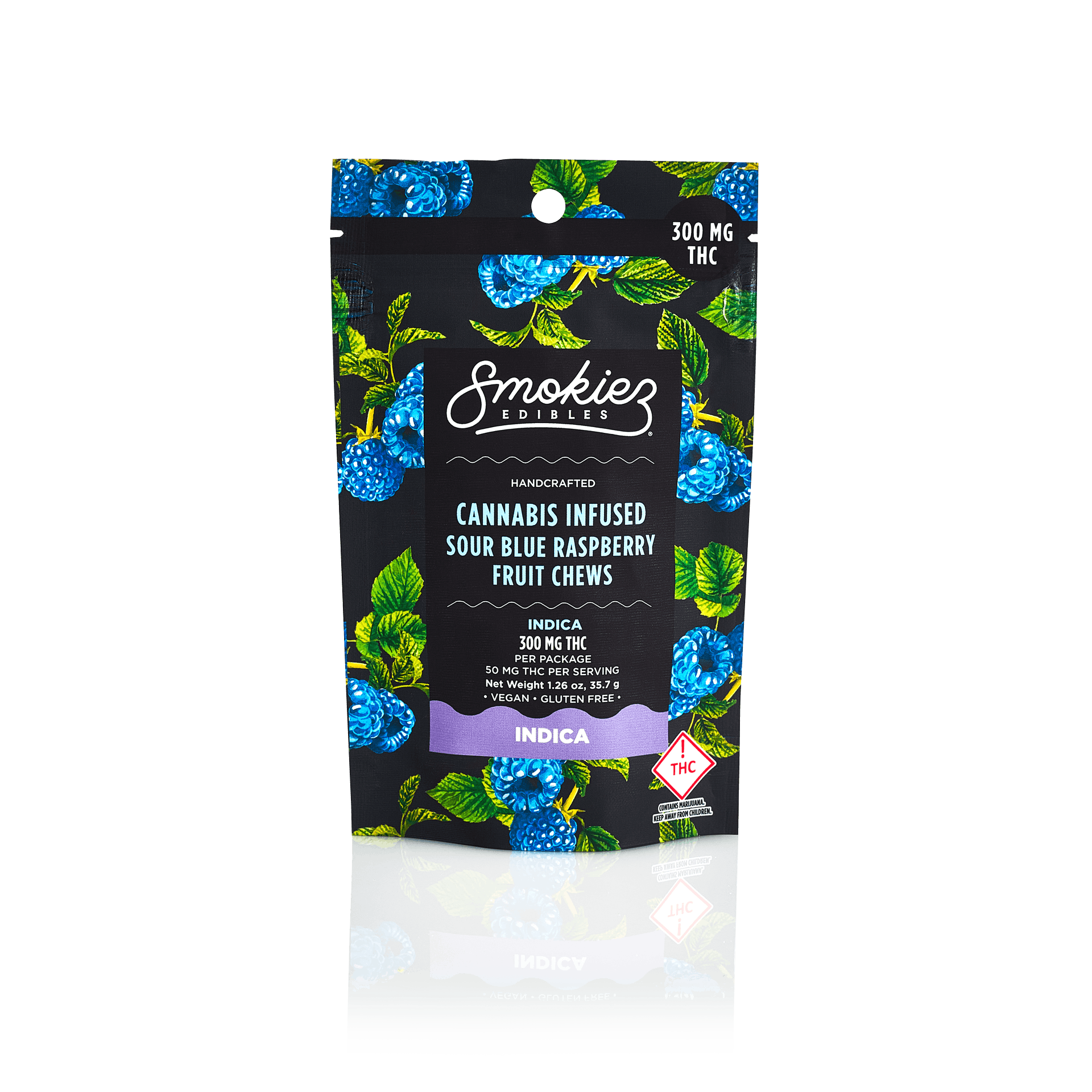 Smokiez INDICA Sour Blue Raspberry Fruit Chews - 300mg - OH - image 1