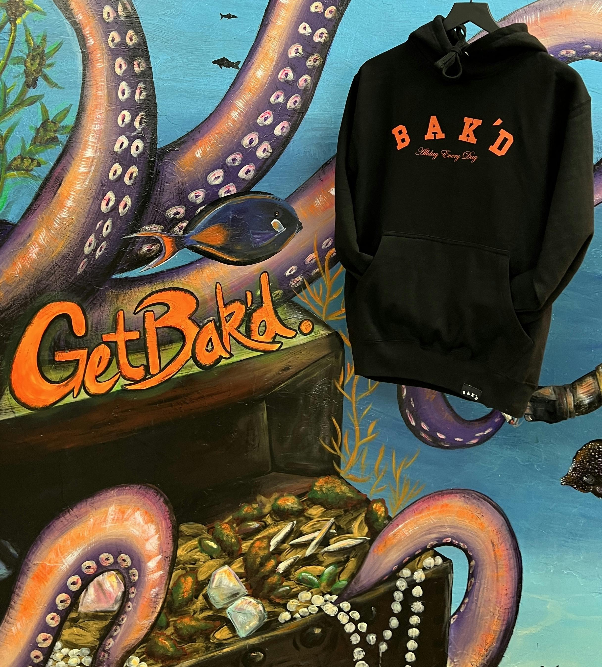 Bak'd Classic Pull Over Hoodie w/ Pocket (Black/Orange) - image 3
