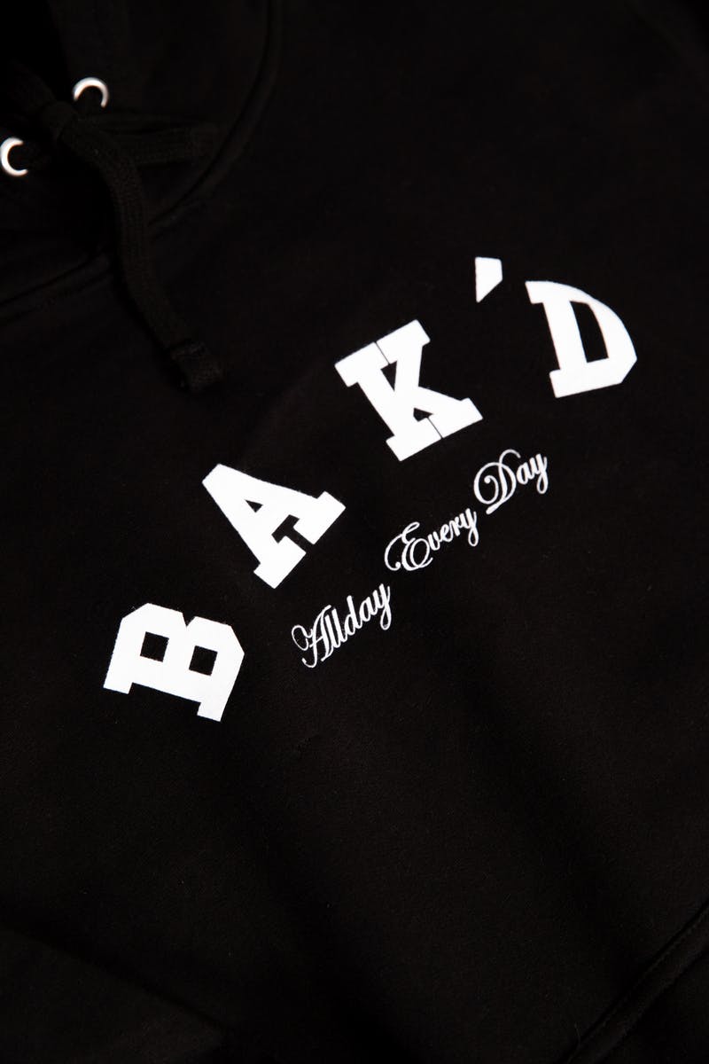 Bak'd Classic Pull Over Hoodie w/ Pocket (Black/White) - image 1