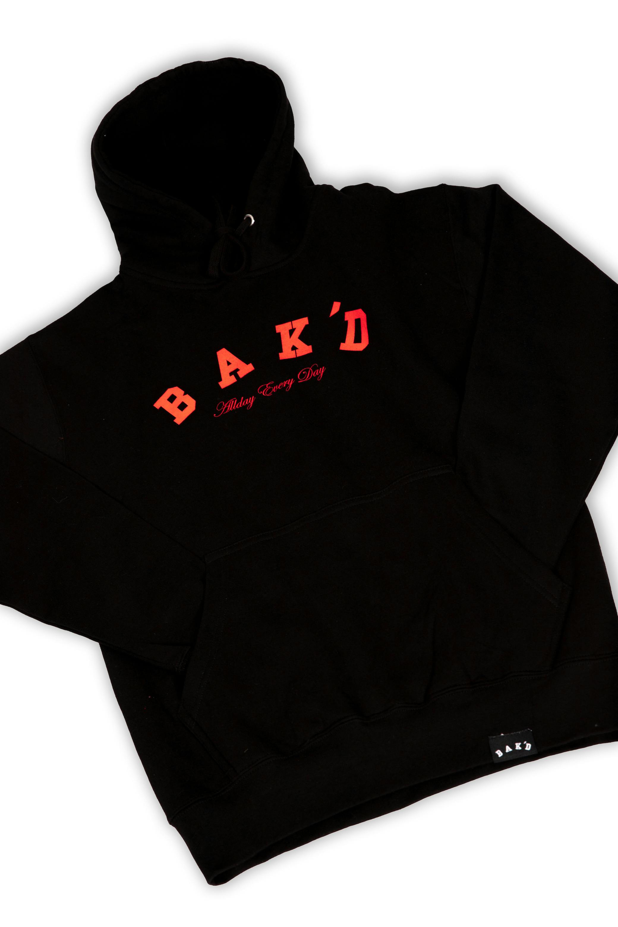 Bak'd Classic Pull Over Hoodie w/ Pocket (Black/Orange) - image 2