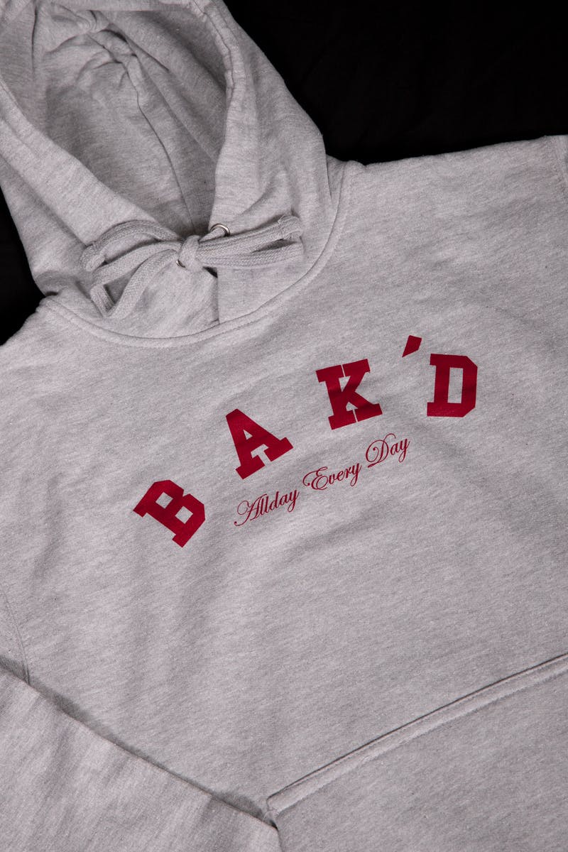 Bak'd Classic Pull Over Hoodie w/ Pocket (Gray/Crimson) - image 3