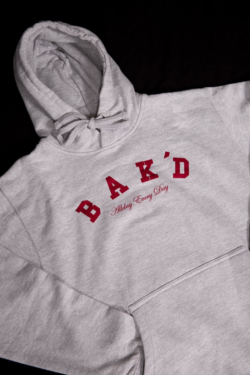 Bak'd Classic Pull Over Hoodie w/ Pocket (Gray/Crimson) - image 2