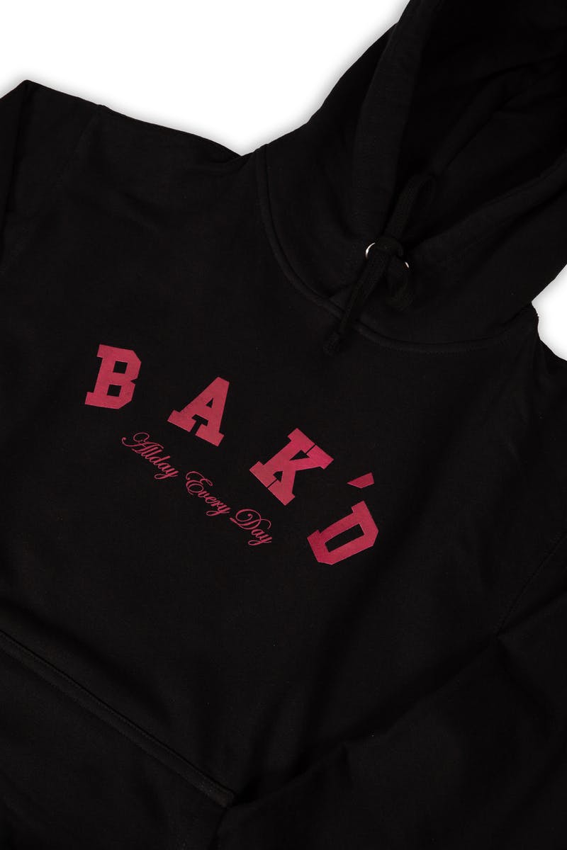 Bak'd Classic Pull Over Hoodie w/ Pocket (Black/Crimson) - image 1