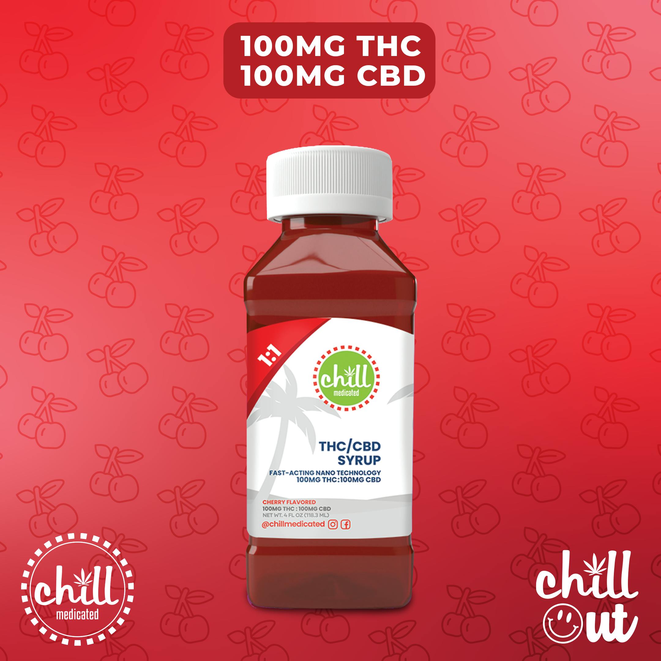 Cherry | 100mg THC : 100mg CBD Syrup | Chll Medicated | REC - image 1