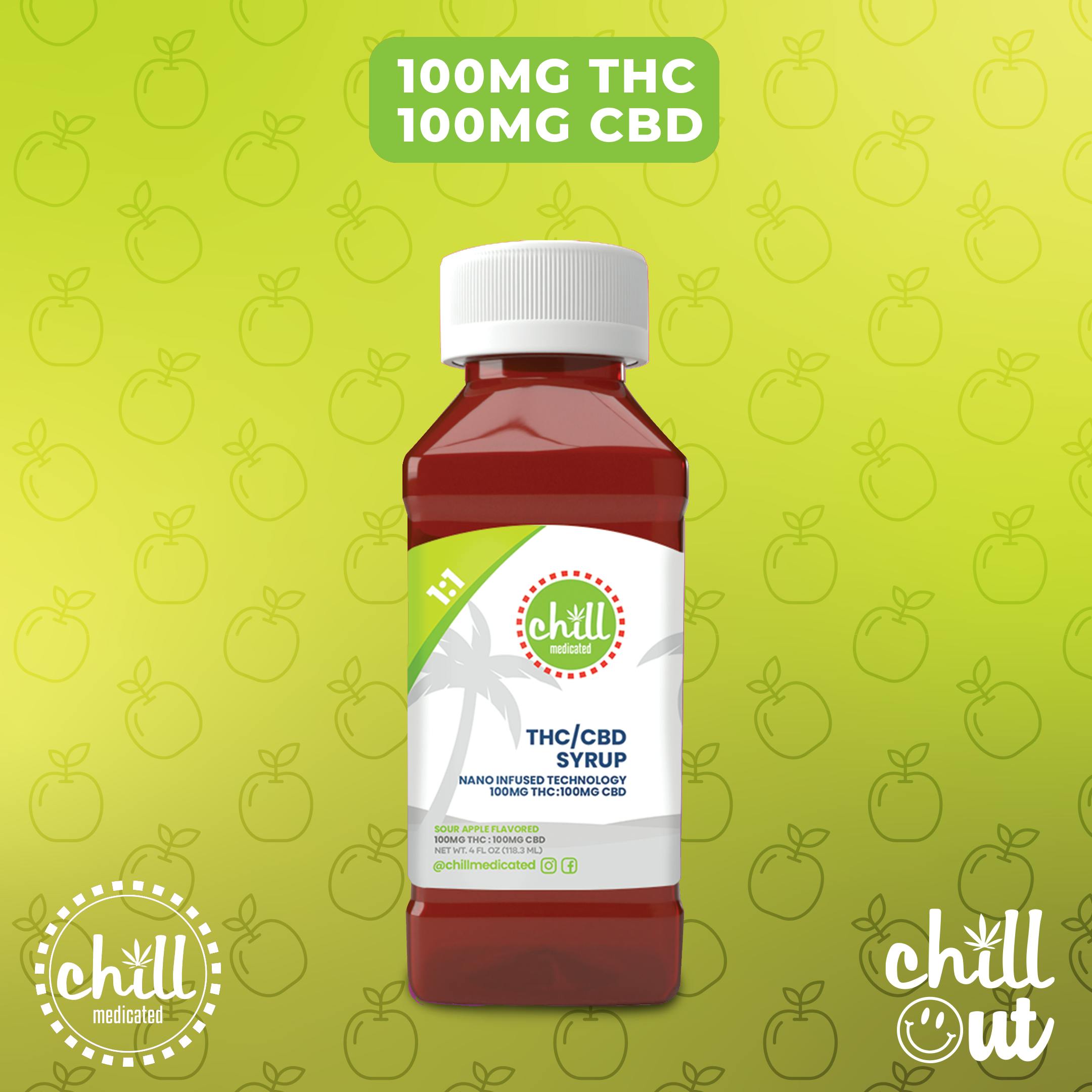 Sour Apple | 100mg THC : 100mg CBD Syrup | Chll Medicated | REC - image 1