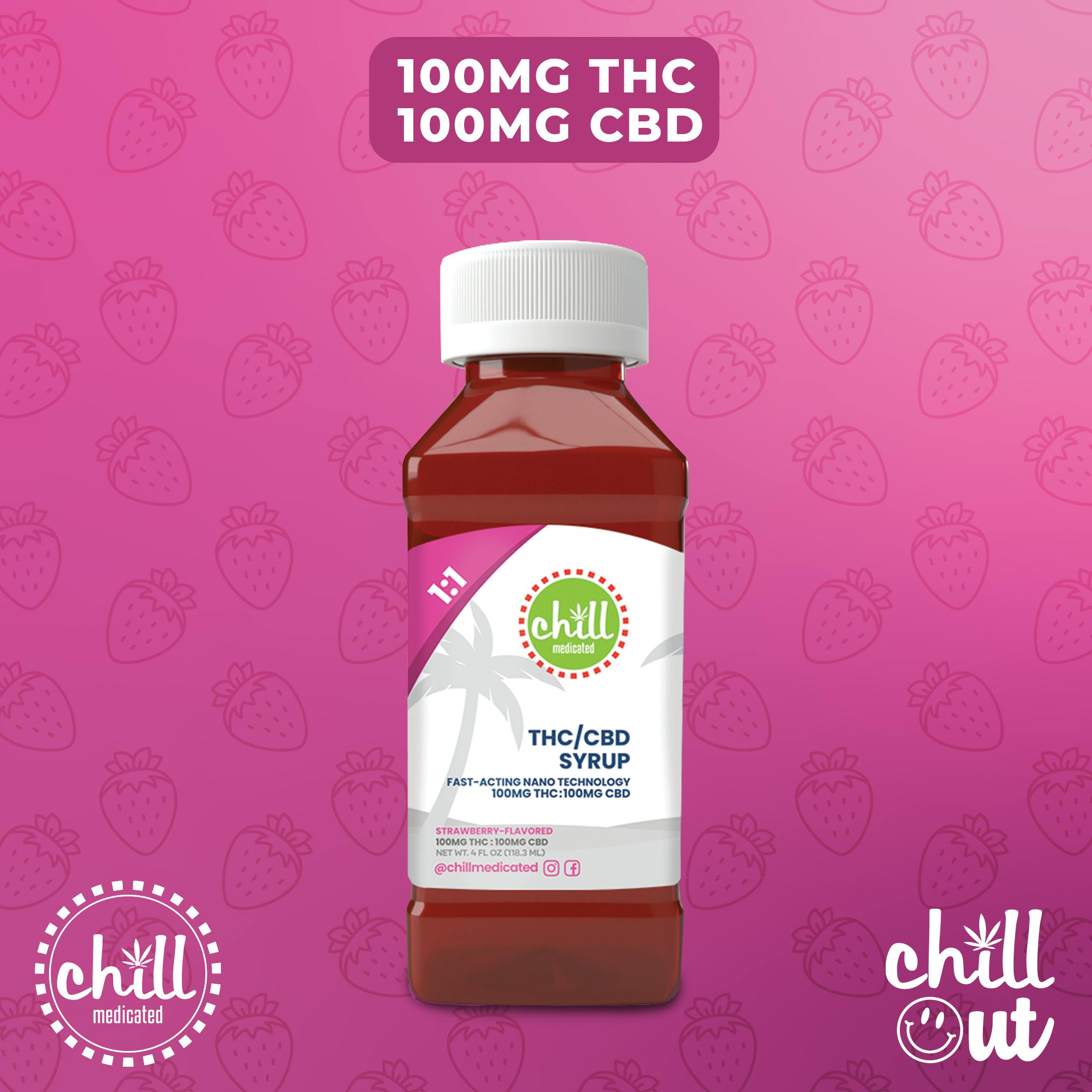 Strawberry | 100mg THC : 100mg CBD Syrup | Chll Medicated | MED - image 1