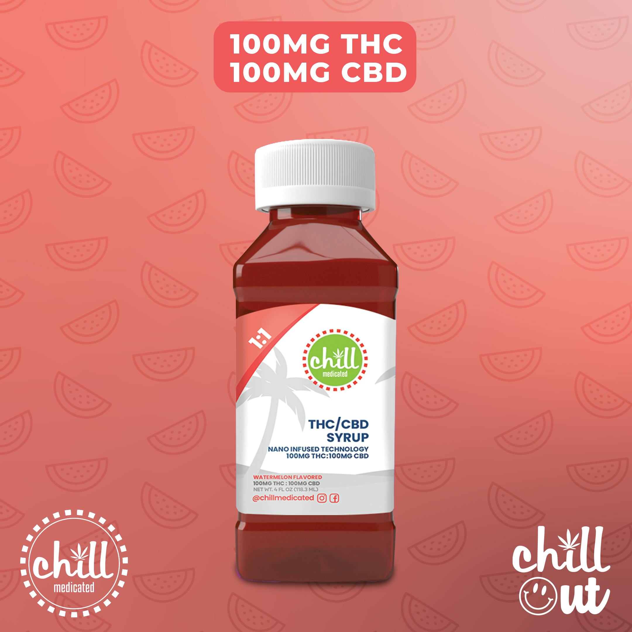Watermelon | 100mg THC : 100mg CBD Syrup | Chll Medicated | REC - image 1