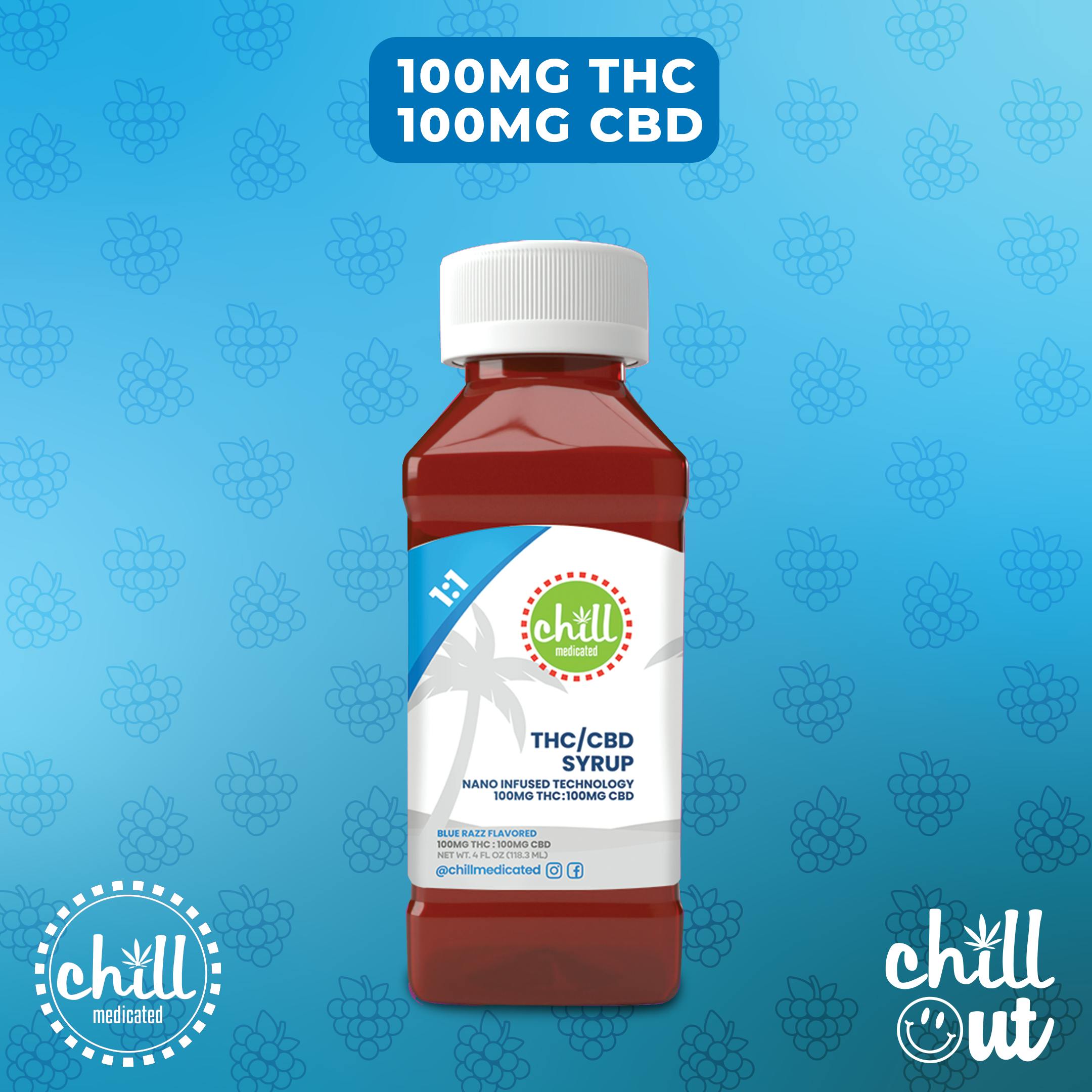 Blue Razz | 100mg THC : 100mg CBD Syrup | Chll Medicated | MED - image 1