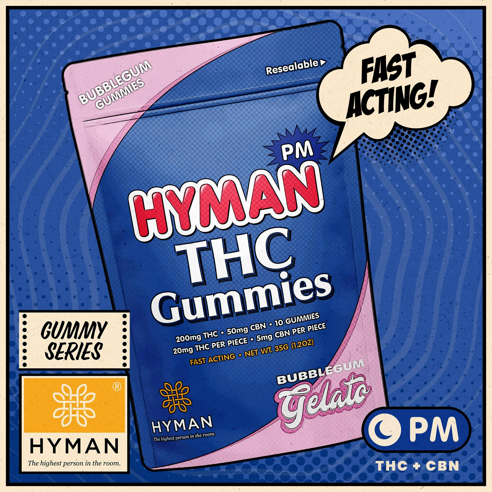 Bubblegum Gelato | PM • Fast Acting 200mg Gummies | HYMAN | MED - image 1