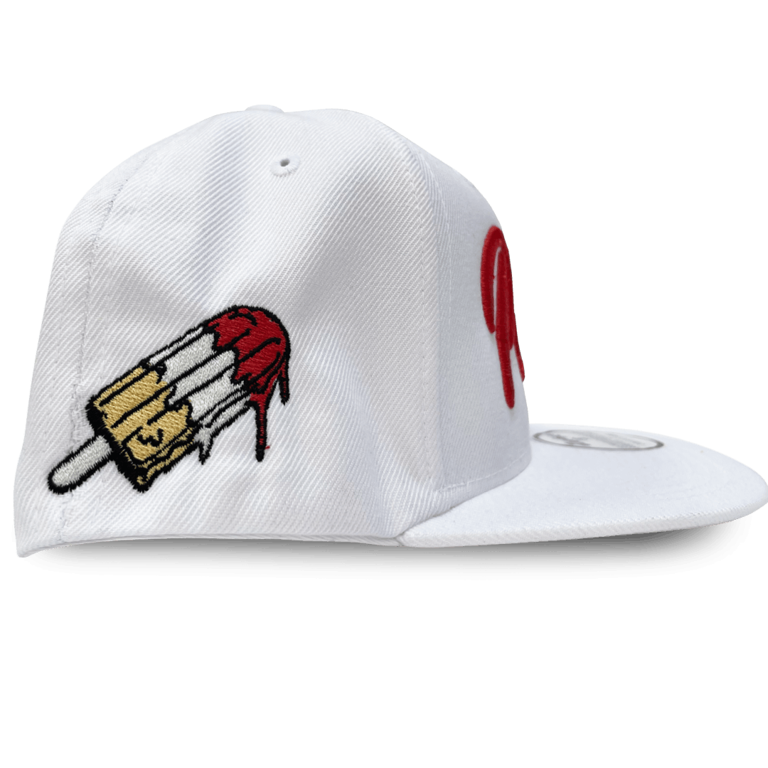 Paletas: White- Snapback Hat ( Red Wordmark/Red & Gold Popsicle Logo) - image 2