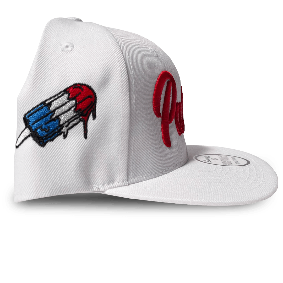 Paletas: White- Snapback Hat (Red Wordmark/Red White & Blue Popsicle Logo) - image 2