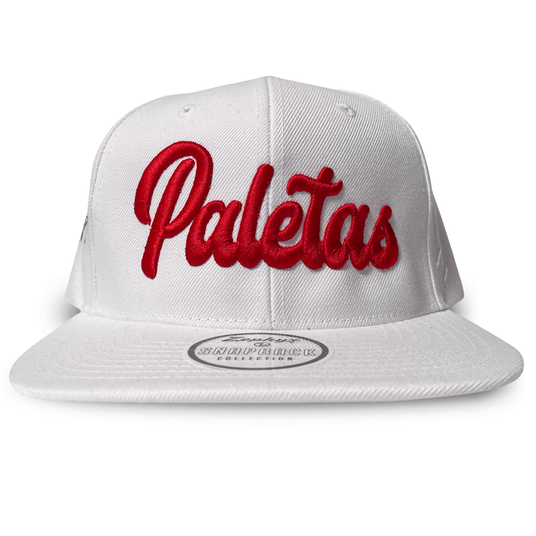 Paletas: White- Snapback Hat (Red Wordmark/Red White & Blue Popsicle Logo) - image 1